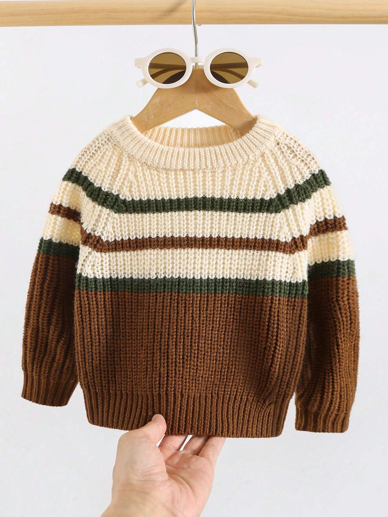 Baby Boy Colorful Striped Crew Neck Sweater – Soft Knit Long Sleeve Pullover