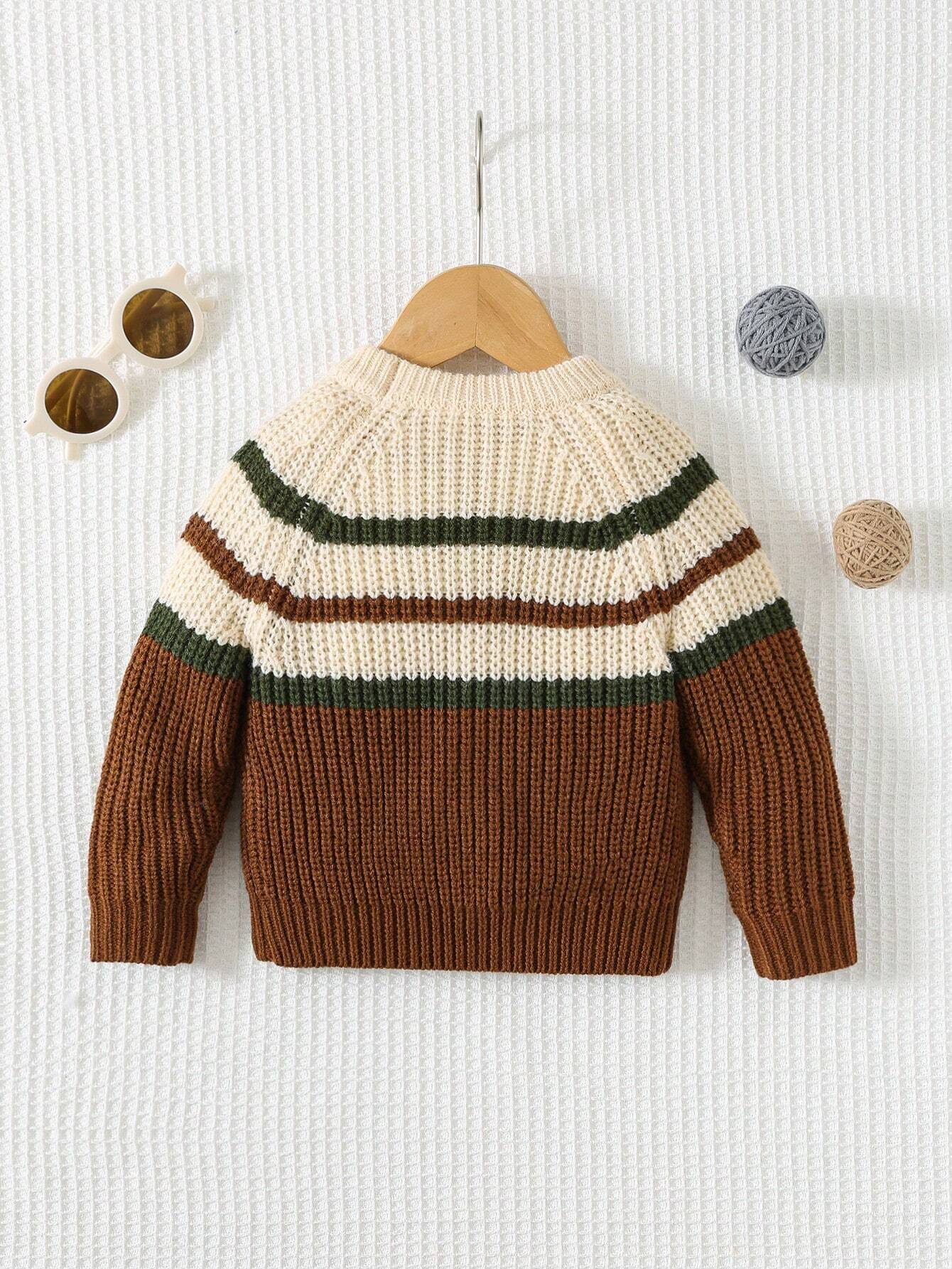 Baby Boy Colorful Striped Crew Neck Sweater – Soft Knit Long Sleeve Pullover