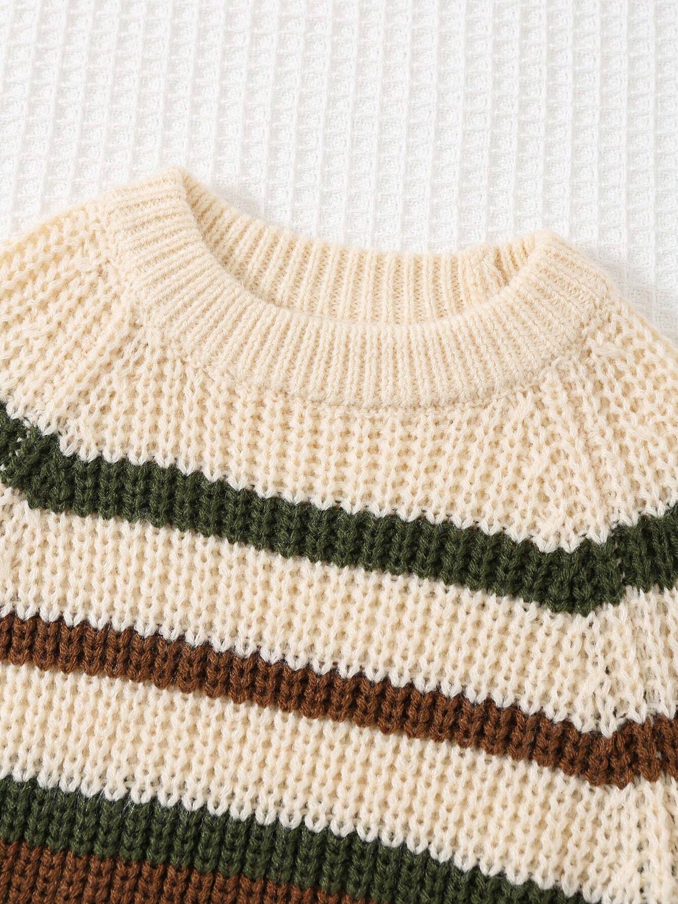 Baby Boy Colorful Striped Crew Neck Sweater – Soft Knit Long Sleeve Pullover