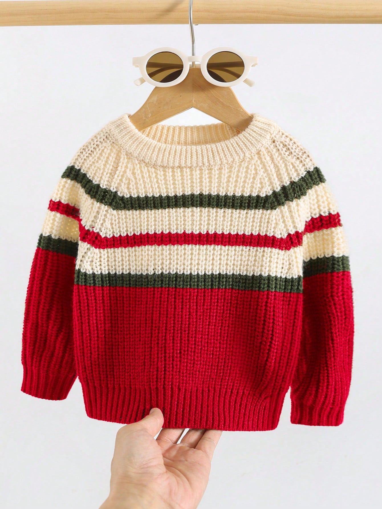 Baby Boy Colorful Striped Crew Neck Sweater – Soft Knit Long Sleeve Pullover