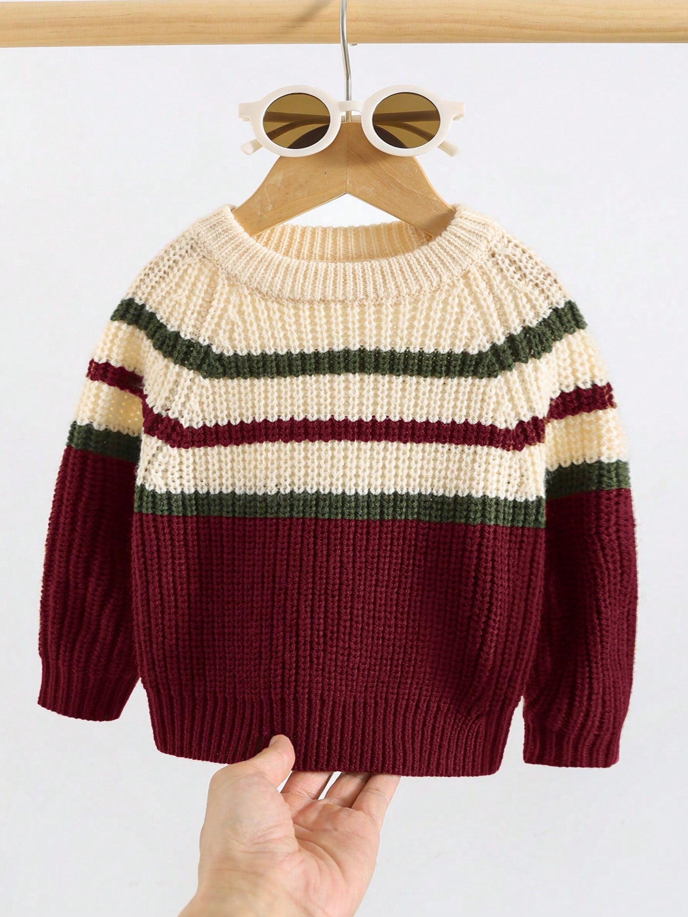 Baby Boy Colorful Striped Crew Neck Sweater – Soft Knit Long Sleeve Pullover