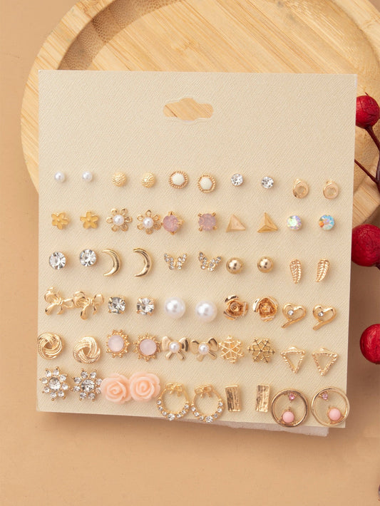 1 Card (60pcs) Stylish Everyday Earrings – Floral, Moon & Butterfly Shapes