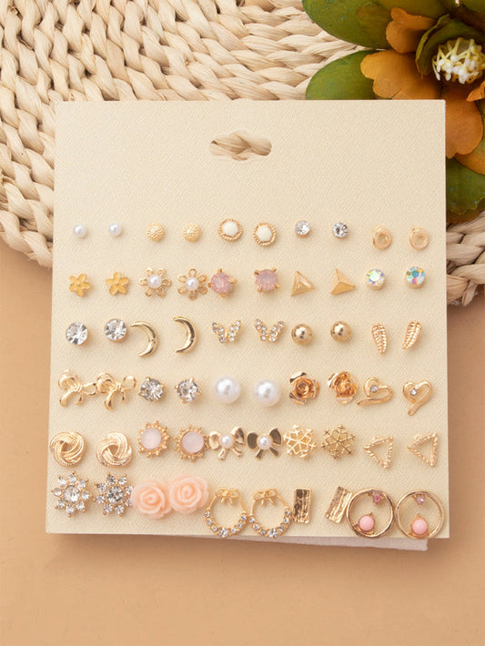 1 Card (60pcs) Stylish Everyday Earrings – Floral, Moon & Butterfly Shapes